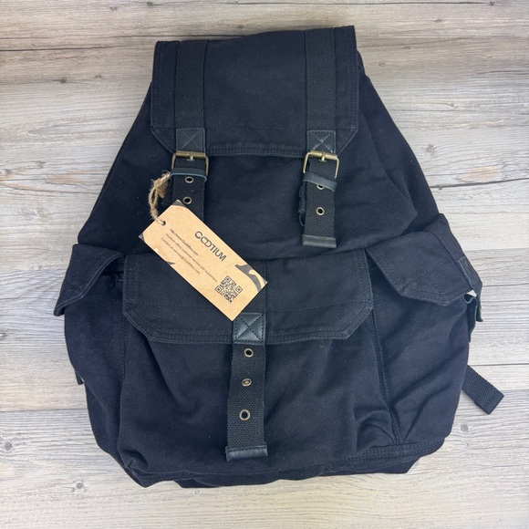 NWT Gootium Black Canvas Backpack Hiking Camping School - Picture 1 of 12